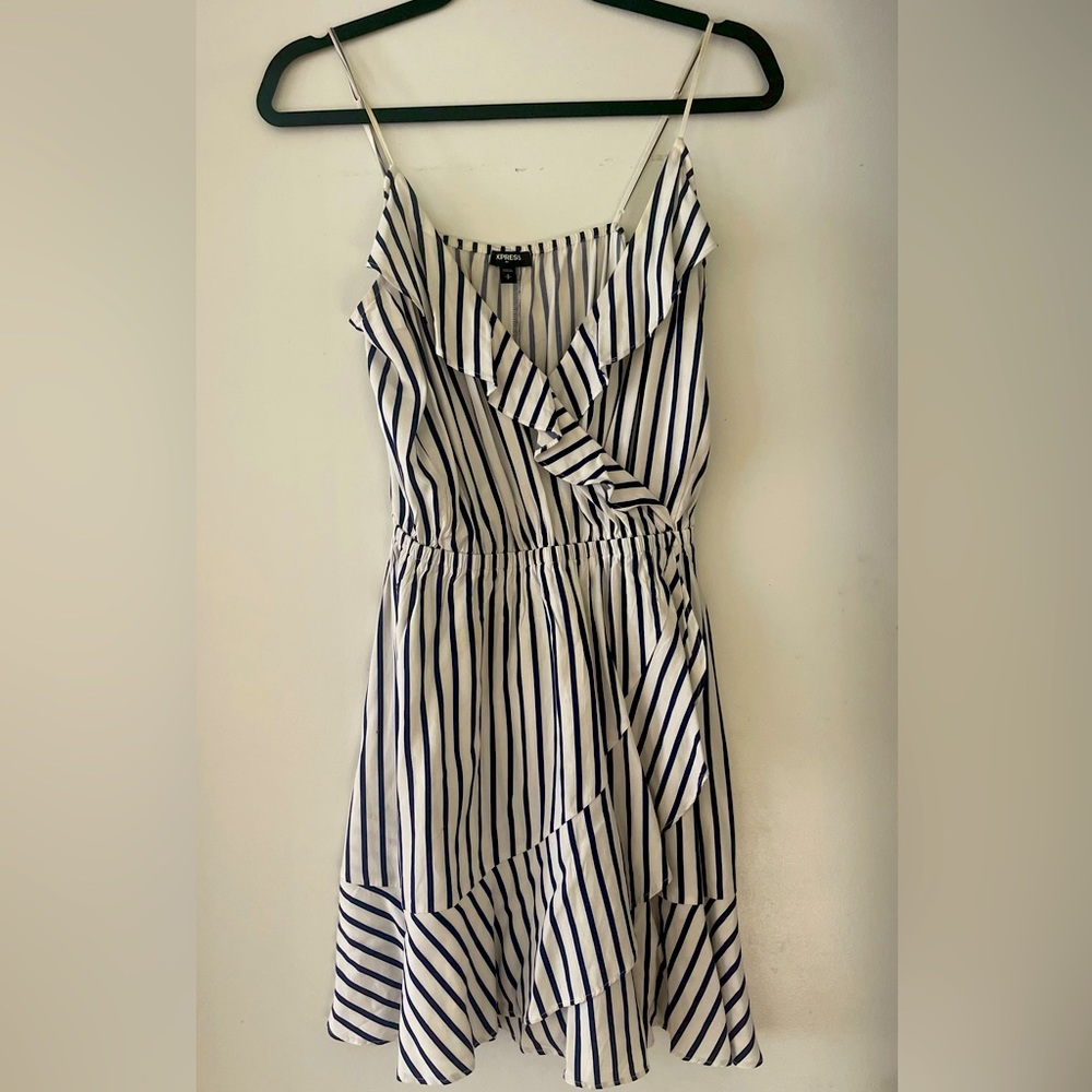 Navy and white pin striped summer dress.